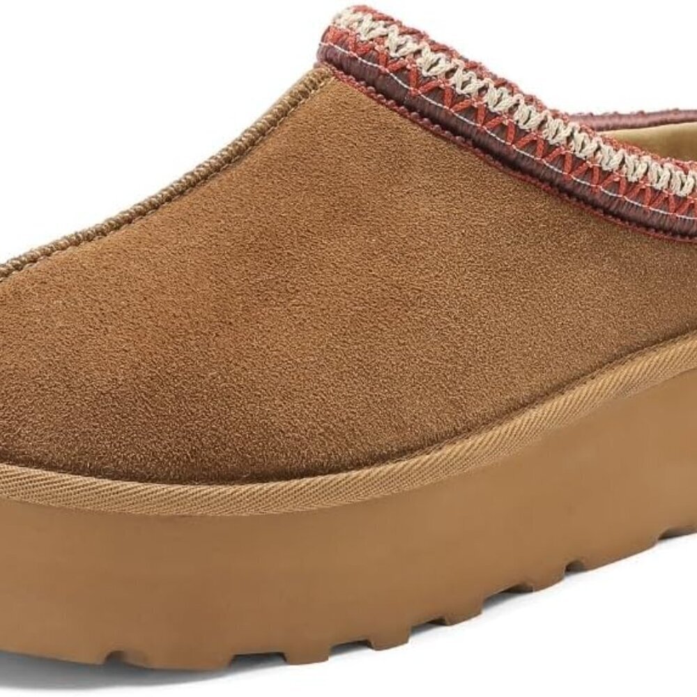 Women's Suede Platform Slippers Fleece Lined Anti-Slip Indoor Outdoor - Picture 1 of 6